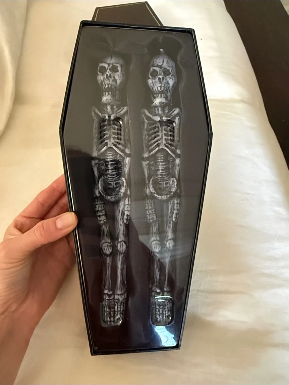 Macabre mansion Coffin Skeleton Taper Candles set 2.